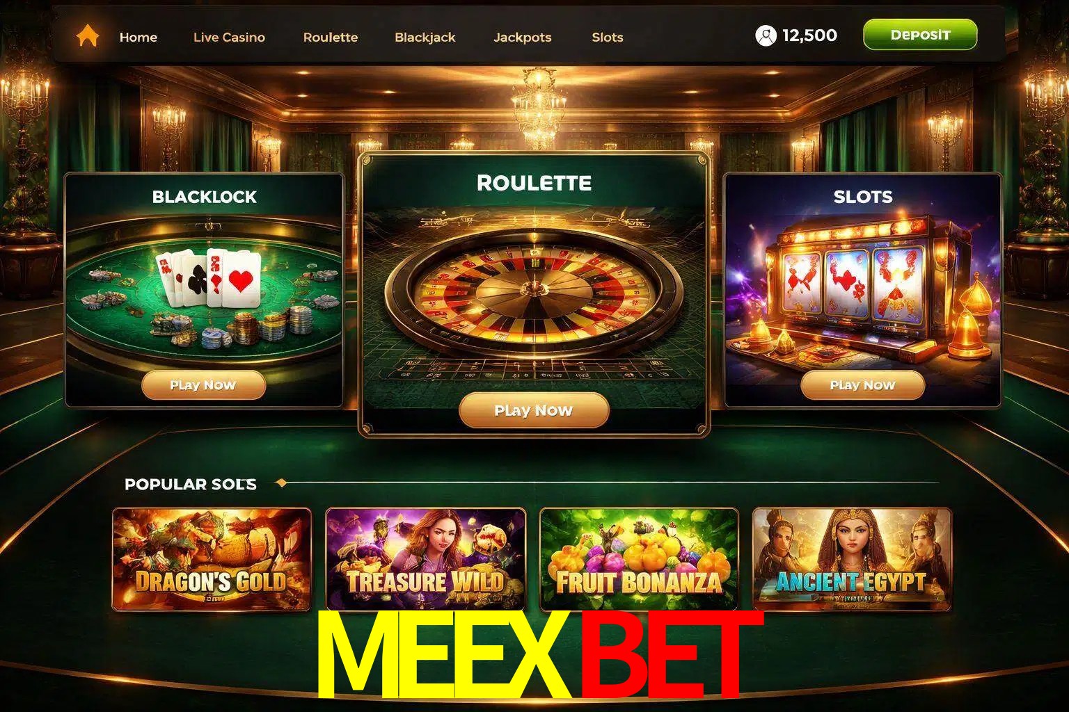 Vista de la plataforma MEEXBET Casino mostrando categorías organizadas de juegos en línea